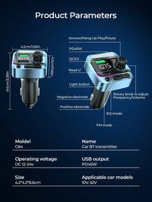 REMAX 45W車載充電器，RGB燈效，Bluetooth 5.3自動重新連線，USB-C與USB-A雙埠快充，內建麥克風支援免持通話，Bluetooth音樂串流，適用iPhone與Android，汽車配件、車內必備、車用好物 - 充電器 - 查看 11