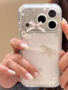 可爱透明手机壳，带珍珠蝴蝶结，Y2K风格，兼容 17 Pro Max 13 14 15 16 - 無色 - 查看 2