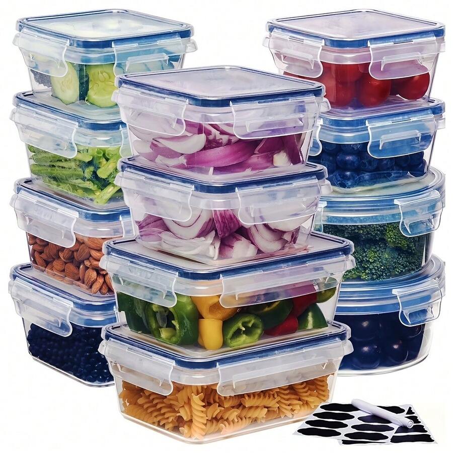 GHQ 24/48/50-Piece Premium Food Storage Container Set - High-Quality, Leak-Proof Design, Easy-Locking Lids, Stackable, Microwave- - Includes 12/24/25 Containers, 12/24/25 Lids, Free Labels & Kitchen Markers, Ideal For Travel, Camping, And Picnics - A - 查看 1