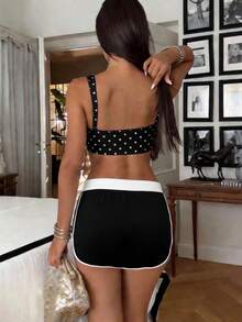 2026 Summer Women's Commuter Skort, Casual Sports High Waist Contrast Color Trim Bodycon Shorts, Suitable For Work, Daily Wear, Business Casual Outings - Black and White - View 6