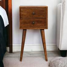 Solid Wood Mini Chestnut Bedside 2 Drawers Dark Brown - Brown - View 2