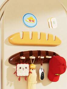 可爱法棍造型墙钩，免钻孔粘贴式衣帽架，带L型挂钩，节省空间，适用于厨房、玄关和浴室 - 彩色 - 查看 4