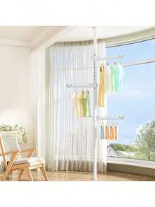 Floor-Standing Clothes Drying Rack For Home Use In Bedroom, Floor-Standing Clothes Drying Rack For Balcony Window, Free Of Punching, Retractable Rod - Three Wings - View 1