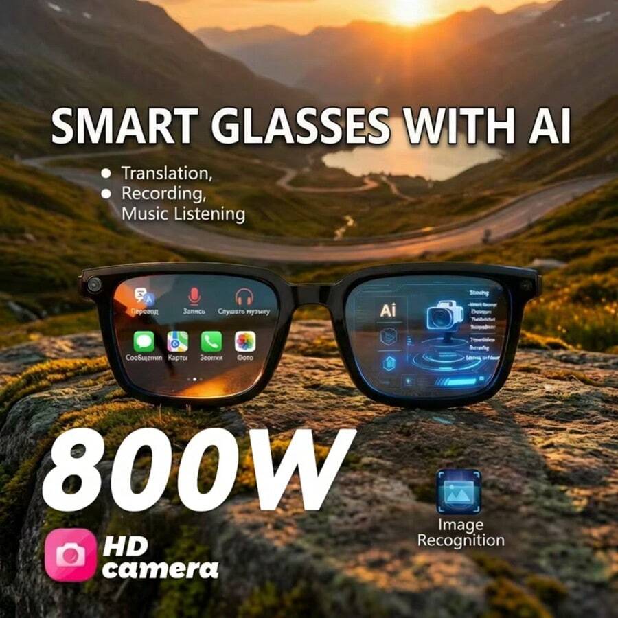 AI Smart Glasses With 8MP Camera - HD Video Recording Glasses With Audio, Music Playback, Wireless Call, Touch Control, Real-Time Translation, AI Object Recognition, Multifunctional Camera Glasses For Men Women, Translation Glasses For Travel & Outdoor - View 1