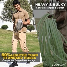 LOVFEN 25-150ft Metal Garden Hose Kit,Stainless Steel Heavy Duty Water Hose ,With 10 Function Nozzles,Flexible No-Kink, Pet-Proof, Puncture-Proof Rust-Proof For Yard, Outdoors - Metal Garden Hose - 查看 4