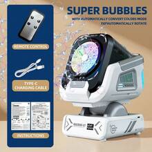2025升级版遥控器，自动旋转，RGB泡泡机，配备1800mAh可充电电池，Type-C充电，适合儿童、婚礼、生日派对、户外活动，不含泡泡液 - 白色 - 查看 11