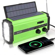 5000mAh/18500mWh Emergency Hand-Crank Radio With 2 Solar Panels, Portable AM/FM/NOAA Weather Radio, Rechargeable Battery-Powered Radio, USB Charger, SOS Function, Flashlight, Reading Lamp For Home And Outdoor Use. - 查看 3