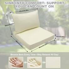 Outdoor Deep Seat Cushions Waterproof Patio Seat And Back Cushion Set, Fade-Resistant Seasonal Chair Cushion With Removable Cover For Dining Arm Chairs, Wicker Chairs And Garden Furniture Sofa Chair Cushion Set Decoration For Outdoor Garden, Deck, Porch, Patio Furniture - Màu trắng kem - Xem 2