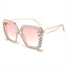 1 Pair Of Large Square Frame Diamond-Embellished Glasses For Women, Stylish And  Glasses, Suitable For Ladies' Fashion Looks In Summer - 粉色 - 查看 11