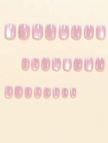 24 Peças Unhas Postiças Quadradas Curtas Prensadas, Elegante Olho de Gato Branco, Cobertura Total, Adequadas para Mulheres e Meninas em Festas, Escritório, Uso Diário, Inclui 1 Folha de Adesivo e 1 Mini Lixa de Unha, Entrega Aleatória de Gel de Gelatina - Multicolorido - Visão 2