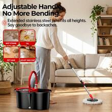 Three  And Bucket Sets, Including A 360° Swivel  Head, Three/Four Microfiber  Heads, And A 61-Inch Adjustable Handle, For High-Efficiency Cleaning Products. Hot  Floor Spin 1-Tank System  Stainless Steel Mop Dry Flat Toddler Mini New Long Hotel Luxury - B - 查看 8