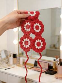 1pc Boho Style Handmade Crochet Flower Headband, Suitable For Daily Wear And Spring Outings - Pink - View 26