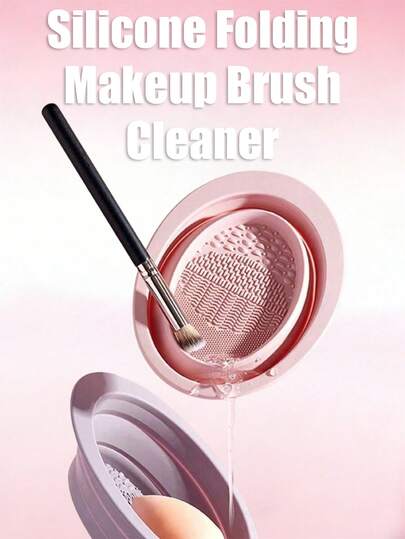 1 bát đựng cọ trang điểm bằng silicon gấp gọn - Dụng cụ vệ sinh di động Etercycle dành cho cọ, bông phấn và mút trang điểm, quà tặng kèm theo.