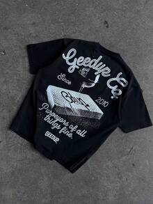 Camiseta de hombre y unisex estilo Harajuku retro Y2K con estampado de letras KANJI japonesas y logotipo de Geedup - Camiseta de cuello redondo suave y cómoda para uso casual de verano, ropa coleccionable de moda J-Pop. - Negro - Ver 6