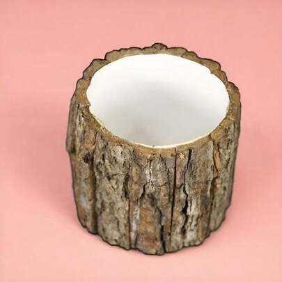 1pc Tree Bark Flower Pot, Christmas Creative Tree Bark Bucket, Retro Rustic Style Vase For Fresh/Dried Flowers, Home Decor For Study, Office Desk, Flower Shop Floral Arrangement