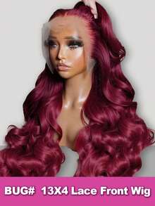 200% 密度蕾丝前假发，人发混纺，自然波浪，透明巴西原生发假发，13x4、5x5、13x6 蕾丝前假发，人发混纺，预先拔毛，带婴儿绒毛，女士款，酒红色，8-34 英寸 - SBUG - 查看 10