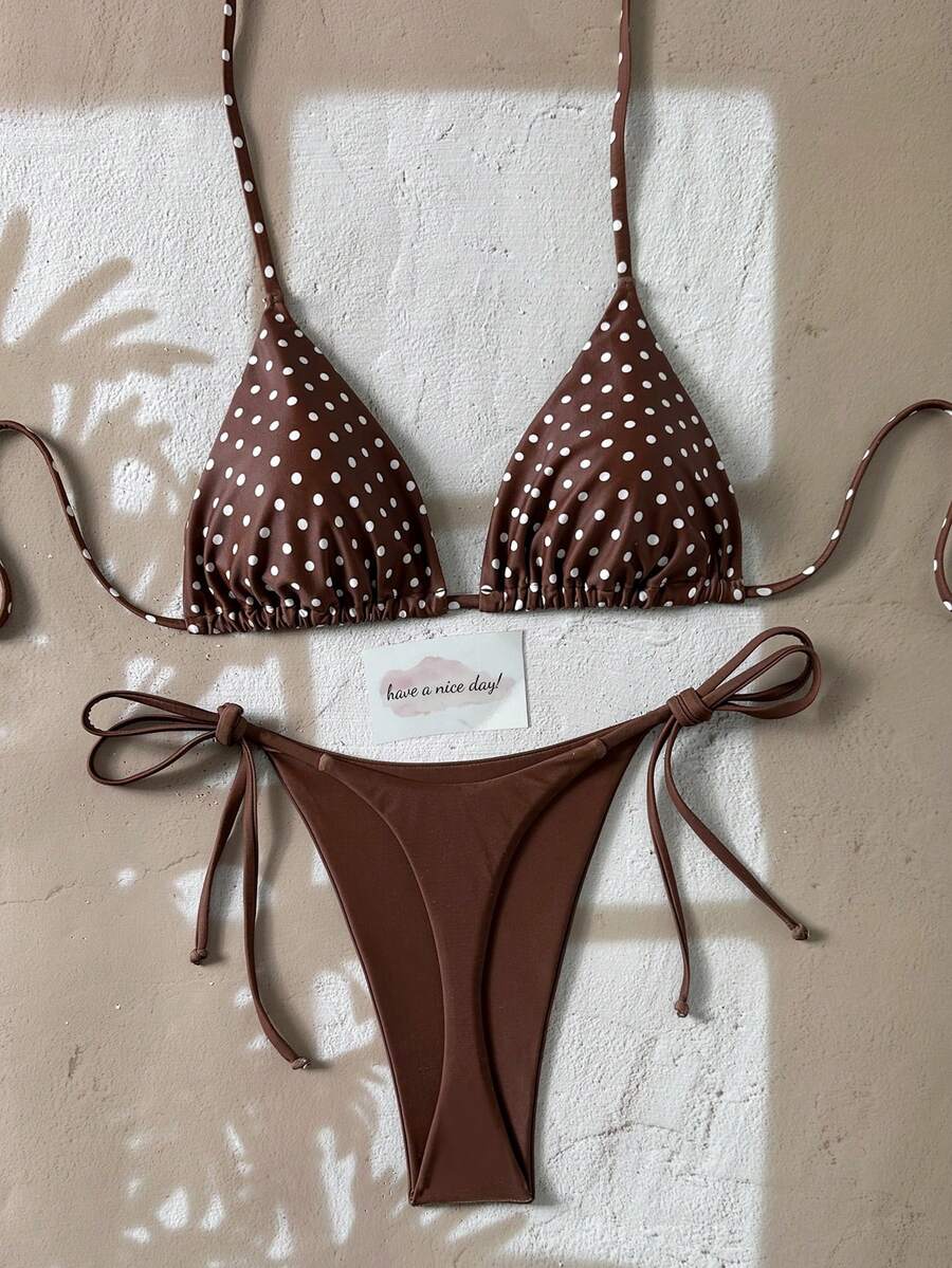 2 st/set 2026 ny retro minimalistisk bikini med kontrastfärger och prickigt mönster, lämplig för sommarstrand, semester och poolparty, sexig strandoutfit