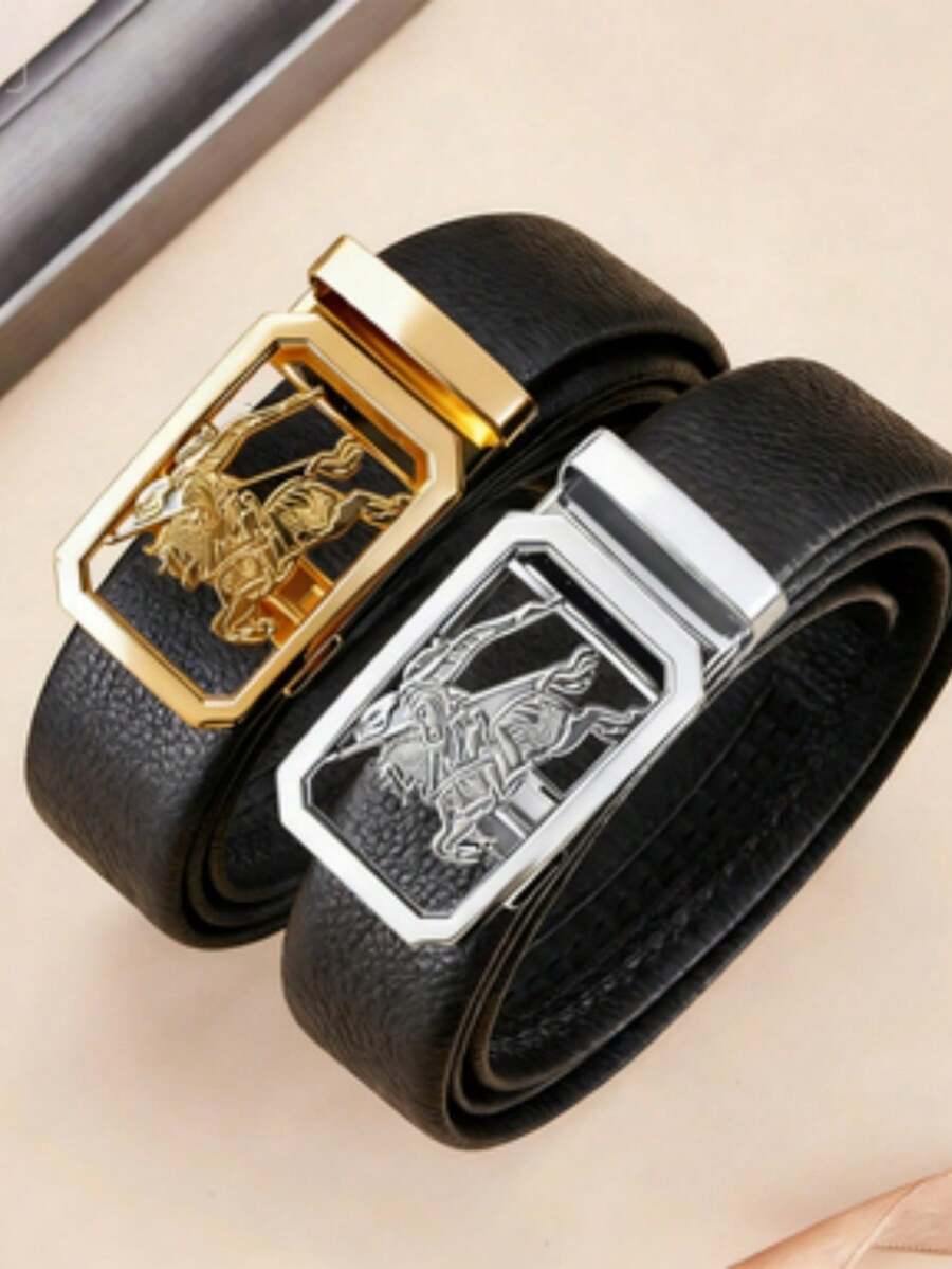 Thắt lưng nam màu đen có họa tiết, khóa kiểu kỵ sĩ mạ vàng/bạc - Thắt lưng lịch lãm cổ điển phù hợp với vest và quần jeans. - Nhiều màu - Xem 1