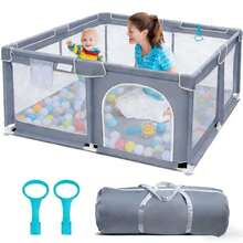 Baby Playpen,Portable Playground,Baby Gate Fence With Soft Breathable Mesh&Anti-Slip Base,Indoor And Outdoor,Baby Playen Activity Center,Newborn Gift - 灰色 - 查看 7