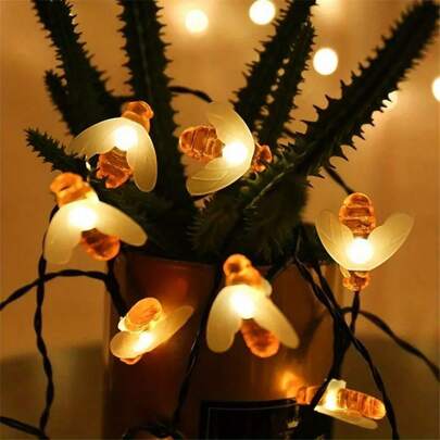 1条1.5米10颗LED灯珠/3米20颗LED蜜蜂造型灯串，暖白光LED灯泡 - 电池供电，适用于客厅/卧室/室内装饰，不含电池