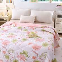 1 chiếc chăn bông in hoa, chăn mỏng nhẹ, chất liệu vải pha polyester mềm mại, có thể giặt máy, lý tưởng cho trang trí phòng ngủ, thiết kế chăn ga gối hiện đại, thoải mái cho mùa hè, trang trí đẹp mắt cho mùa thu, trang trí phòng. - Hồng - Xem 2