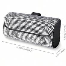 Sparkling Car Sun Visor Glasses Box, Luxury Rhinestone Glasses Case, Sun Visor Storage Bag, Faux Leather Fashion Glasses Storage Box, Multi-Function Sun Visor Storage Bag, Suitable For Women - A - View 2