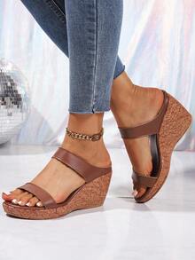 Giày sandal đế xuồng cao gót cho nữ, cao 10cm, đế dày, chống trơn trượt, hở mũi, kiểu dáng thời trang, đa năng, thanh lịch, thích hợp cho hoạt động ngoài trời. - màu nâu - Xem 3