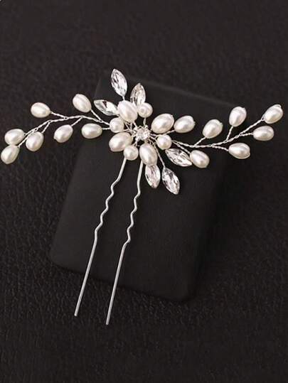 1pc Handmade Pearl & Rhinestone Hair Clip For Women
