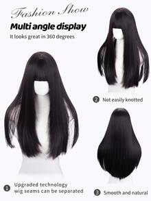 Tóc giả tổng hợp dài 28 inch với kiểu dáng thẳng tự nhiên, màu đen tuyệt đẹp. Được thiết kế có mái, tóc giả này được làm từ sợi chịu nhiệt để đảm bảo độ bền. Bộ tóc giả này hoàn hảo để sử dụng hàng ngày, mang lại vẻ ngoài tự nhiên và chân thực, giống như tóc thật. - màu đen - Xem 4