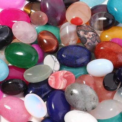 5-10pcs Assorted Oval Semi-Precious Glass Stones, Polished Finish, Jewelry Making & Home Decor Accents, Multicolor