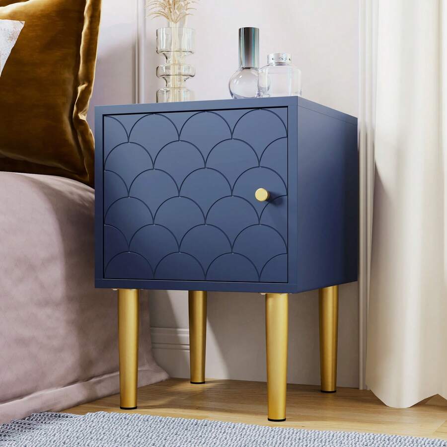 (=WF290543AAB) Nightstand, Bedside Table, Side Table, Navy Blue, Sofa Table Suitable For Any Bed & Bedroom - H50/W35/D35 Cm - Blue - View 1