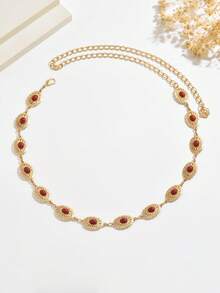 1 chiếc dây chuyền eo thời trang, gợi cảm, thiết kế độc đáo, khảm đá ngọc lam đỏ hình hoa và hình elip, đa năng, tối giản, cổ điển, phù hợp cho nữ giới mặc hàng ngày, đi nghỉ mát và dự tiệc. - Đỏ - Xem 4