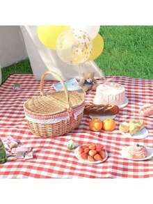 1 giỏ picnic thủ công, giỏ mây tự nhiên, giỏ picnic kiểu mộc mạc có nắp và tay cầm, thích hợp cho dã ngoại, tiệc tùng và tiệc nướng BBQ, giỏ, giỏ đan, giỏ mây, giỏ quà tặng, giỏ mây, dã ngoại, giỏ có tay cầm - Không mui - Xem 2
