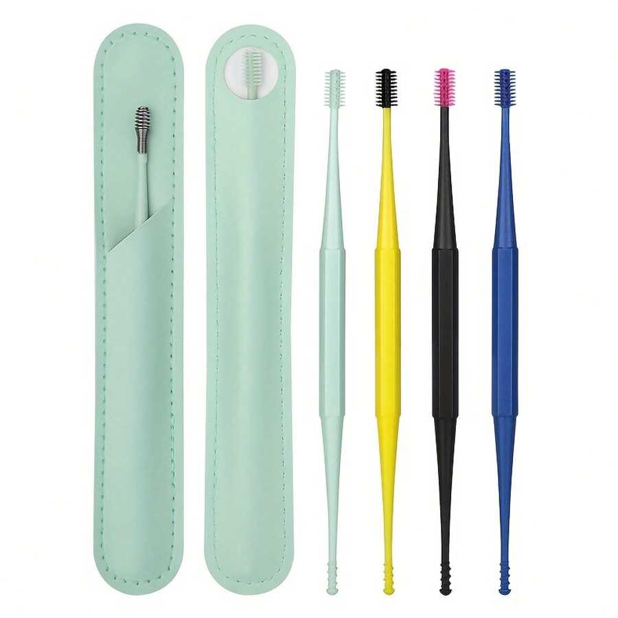 2 Pieces/Set 360° Rotating Earwax Cleaner, Reusable Double-Headed Earwax Removal Tool, Earplug Removal Kit With Double-Sided Pouch,  Earwax Removal Tool For Adults - 黃色 - 查看 1