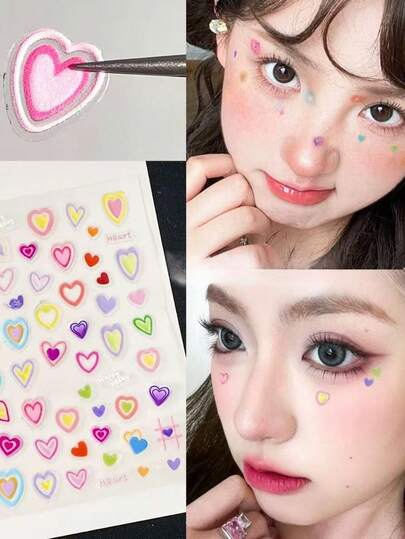 1pc Colorful Heart-Shaped Sticker, Gradient Iridescent Craft, Cute Girl Makeup Nail Art Decor, Waterproof Lasting Girly DIY Sticker For Y2K, KPOP, Face Glitter, Festival, Facial Decoration