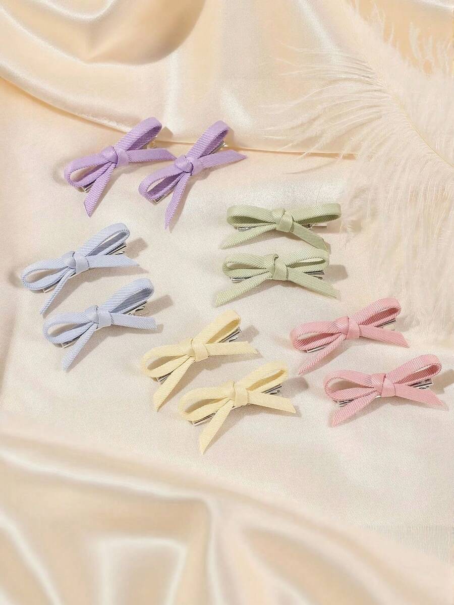 10个/套可爱蝴蝶结发夹 - 柔和的紫色、薄荷绿、粉色和其他淡雅色调，小巧的缎面发夹，适合编发、扎马尾辫以及日常或特殊场合佩戴。 - 彩色 - 查看 1