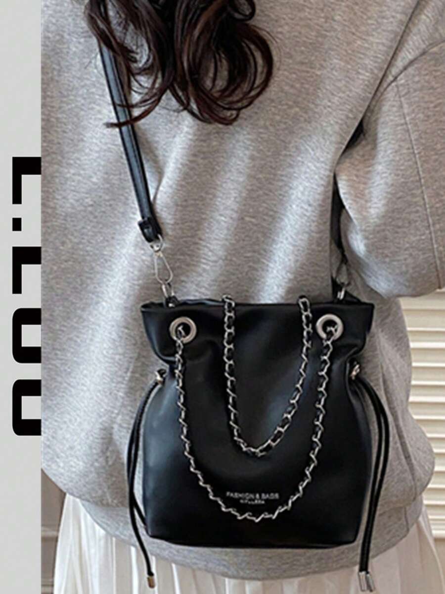 2026 Nueva bolsa de cubo de gran capacidad con cadena, bolso de mano de moda para mujer, bolso de hombro versátil, bolso cruzado para ir al trabajo; 2026 Nueva bolsa de cubo minimalista, bolso de hombro versátil, bolso cruzado para teléfono para mujer