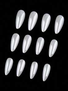 24pcs Vintage Street-Style Minimalist Elegant Daily Classic Pure White Aurora Almond Shaped Nail Stickers Set, Instantly Elevate Your Look, Suitable For Minimalist Girls And Ladies For Everyday Use And Shopping Nails Nail Supplies - 白色 - 查看 10