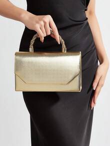 REMANLAND Minimalist And Sleek PU Clutch With Twisted Crystal Handle And Envelope Flap, Featuring Clean Lines, A Refined Metallic PU Finish, Streamlined Twisted Crystal Handle And Timeless Envelope Silhouette. It Is The Best Gift For Women - Gold - View 8