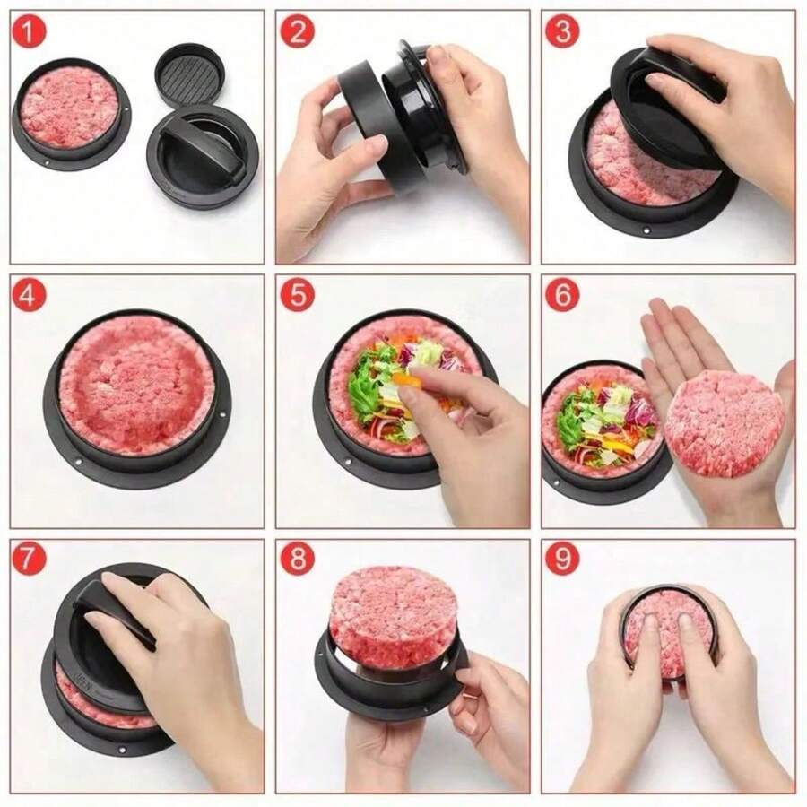Khuôn ép bánh hamburger, có hai kích cỡ lớn và nhỏ, dễ mang theo, có thể tháo rời, dùng để làm các món ăn nhẹ thủ công cơ bản. Khuôn ép bánh hamburger kết hợp với khuôn làm bánh thịt, cơm và chả giò, là một dụng cụ tuyệt vời, thích hợp làm quà tặng Ngày của Mẹ hoặc quà sinh nhật. - Nhiều màu - Xem 1