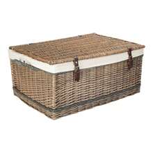 Red Hamper 72cm Antique Wash Rope Handled Wicker Picnic Trunk - White - View 4