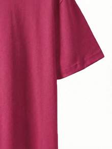 Tricou de damă cu mânecă scurtă și guler rotund, cu imprimeu de palmier și litere Sunset Beach, potrivit pentru ținute casual, în aer liber și de sărbători, perfect pentru primăvară și vară. Fabricat din bumbac pur. - Roz fierbinte - Vizualizare 5