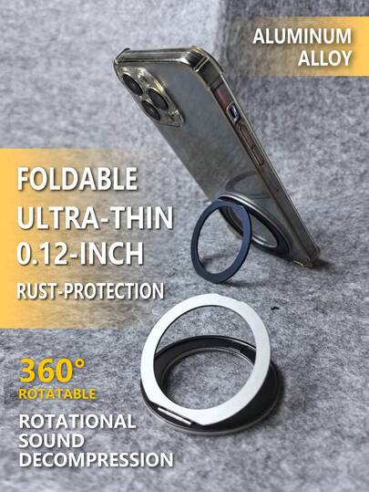 Giá đỡ điện thoại tròn siêu mỏng 0,12 inch, cấu tạo hai mặt bằng hợp kim nhôm, chống gỉ, xoay 360 độ với âm thanh click giúp giảm căng thẳng, có thể gập lại, di động, bền và thời trang.