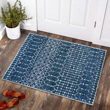 Moroccan Indoor Rugs for Entryway - 2x3 Area Rug Non-Slip Backing Washable Inside Door Mats Low-Profile Throw Soft Rugs for Bathroom Geometric Print Distressed Blue Rug for Kitchen Bedside - Multicolor - Ver 8