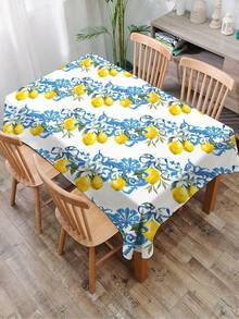 1 pieza Mantel con estampado de limón, mantel rectangular/redondo moderno de poliéster impermeable, impresión digital adecuada para sala de estar, mesa de comedor al aire libre, mesa redonda pequeña - Multicolor - Ver 12