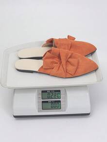 大码 35-45 码女士尖头套脚鞋,新款秋季户外日常休闲乐福鞋,黑色、棕色、米色、银色可选,软底休闲套脚鞋,百搭连衣裙,多种颜色可选 - 橘色絨面-蝴蝶結 - 查看 10