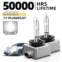 2个D1S D2S D3S D4S 6000K白色HID氙气灯泡，1:1即插即用，长寿命氙气灯，超亮HID灯泡，汽车氙气大灯，500000小时寿命 - D系列 - 查看 10