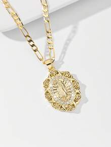 1pc Classic European & American Design Copper Inlaid Zirconia Rose Guadalupe Virgin Mary Pendant Necklace, Limited Edition, Suitable For Christmas/Thanksgiving/Halloween/Mother's Day/Valentine's Day Gifts, Catholic First Communion, Daily & Holiday Wear, Prayer - Roses - View 6