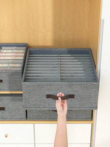 1pc Grey Linen Drawer Storage Box With Zipper Lid, Foldable Divider Storage Bin With Reinforced Handles, Multi-Compartment Wardrobe Organizer For Clothes, Pants And Sweaters, Perfect For Closet And Bedroom Storage - Grey - View 6