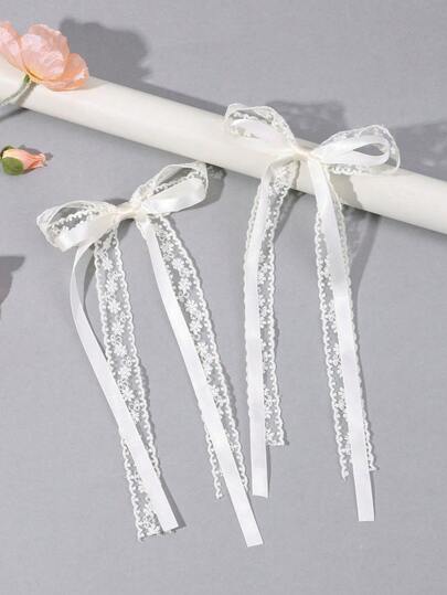 1/2 piezas Clips para el cabello con encaje floral, Clips de cocodrilo con lazo de cinta beige, Cola larga, Clips para el cabello elegantes para bodas, Accesorios para el cabello para el Día de la Madre y días festivos, Regalo para adolescentes